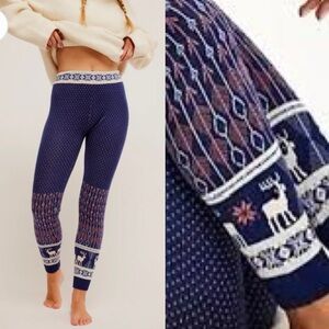 NWT Free People Ski Cozy Blue Patterned Thick Leggings
